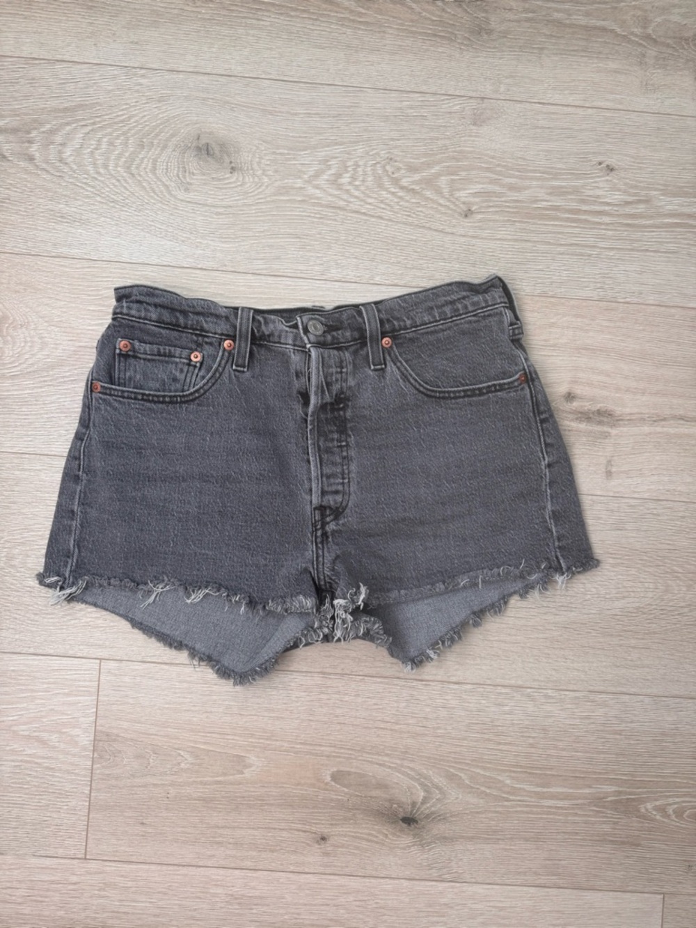 Levi's Gray Frayed Hem Denim Shorts